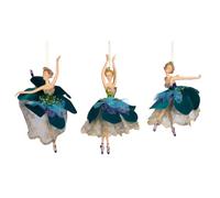 Goodwill Lot de 3 décorations de Noël à suspendre en résine et tissu Motif ballerine paon Vert/violet/bleu 19 cm