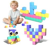Goody King Blocs Magnétiques 56 Pcs - Construction Magnetique Enfant Jeu de Construction Éducatif Montessori pour Enfants 3-9 Ans - Magnetic Blocks Cadeau Créatif pour Filles et Garçons (2,5 x 2,5 cm)