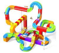 Goody King Train Électrique Enfant 110 Pièces - 3D Circuit Magnétique | Train Electrique, DIY Construction de Pistes en Cube - Jeu de Construction Créatif Cadeau Éducatif pour Enfants de 4 à 12 Ans