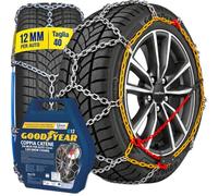 Goodyear G12 Lot de 2 chaînes à neige pour voiture, 12 mm, maille losange | Pour une utilisation fréquente sur neige et glace, tendeur automatique, câble latéral coloré, homologuées EN 16662-1 et ONORM