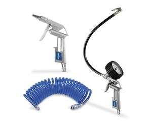 GoodYear - Kit d'accessoires pour compresseur d'air 3 pièces avec soufflette et gonflage, manomètre 0-8 bar, flexible spiralé 5 m, débit 140 l/m