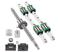 GooEquip Guide linéaire HGR20 700 mm rail linéaire avec 4 blocs coulissants + 1 vis à billes SFU1605 750 mm avec écrou à billes, support BF12/BK12, DSG16H, embrayage pour imprimante 3D CNC machine