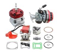 GOOFIT 44mm Cylinder Carburetor Air Filter Ignition Coil Set Big Bore Top Kit of Piston Remplacement pour 47cc 49cc 50cc 53cc 54cc Vélo de Poche Moteur ATV Quad Motocross CRX50 Coyote Rouge