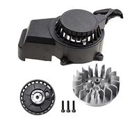 GOOFIT DéMarreur à Recul en Alliage Noir avec PièCes De Rechange De Volant D'Inertie De 18 Pouces Remplacement pour Mini VTT Tout Terrain 47cc 49cc