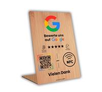 Google Support d'évaluation avec technologie intelligente NFC et code QR (nous configurons votre support pour vous) Recevez plus de commentaires (bois, 7 x 10,5 cm)