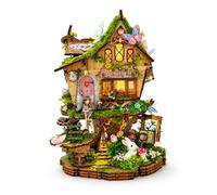 GOOGO Book Nook Kit, Maison Miniature à Monter soi-même de 137 pièces avec lumière LED, Puzzle 3D en Bois, Serre-Livres décoratif pour bibliothèque, Cadeau créatif pour Adultes (Cabane Verte larbres)