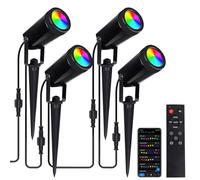 GOOGO Spot Led Extérieur, Eclairage pour Chemins LED RGBCW 4 en 1 avec Application et Télécommande, Température de Couleur Réglable, Luminaire Exterieur étanche IP65 pour Pelouses, Allées