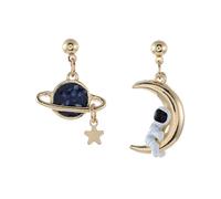 GOOHOCHY 1paire Boucles Oreilles Féminines Asymétriques Forme de Lune et Planète Étudiées pour Style Élégant et Original Version Clip pour Toutes Occasions