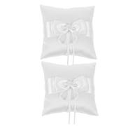 GOOHOCHY 2pièces Coussin Mariage Double Perles Lot Oreiller Anneau de Mariage Polyester et Lin avec Ruban Sécurisé Coussin pour Alliance et Décoration Cérémonie Porte-Mariage Polyvalent