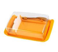 GOOHOCHY Boîte à Beurre Jaune avec Couvercle Transparent Résistante Rouille Boîte de Rangement pour Cuisine avec Trancheur et Fourchette Intégrés Maintien et Pratique pour Beurre et