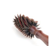 GOOHOCHY Brosse à Cheveux Bouclés en Bois avec Poils de Sanglier, Manche Ergonomique Rond, Améliore la Circulation Sanguine pour Coiffure Lumineuse et Douce