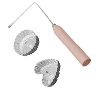 GOOHOCHY Cuillère à Frire Pratique et Simple en Alliage D'aluminium en Bois, Moule Rond et Cœur pour Snacks Cuisine et Pâtisserie