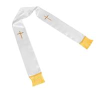 GOOHOCHY Écharpe Brodée de Croix, Foulard de Clergé en Satin Blanc avec Pompons Décoratifs, Style Traditionnel D’église, pour Ministres, Mariage et Célébrations, 53 Pouces