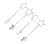 GOOHOCHY Ensemble de Petites Cuillères à Café en Acier Inoxydable Argenté Forme Étoile à Cinq Branches, Fourchette à Fruits Élégante et Multifonction pour Desserts et Voyages