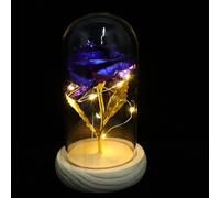 GOOHOCHY Lampe LED Décoration Immortelle de Rose Bleue sous Dôme de Verre, Fleur Stabilisée Artisanale sans Piles, Ornement Floral Éternel pour Décoration Intérieure et Présent Romantique