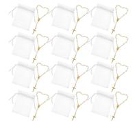 GOOHOCHY Lot de 12 Sets de Sets de Bracelets Mini Chapelets de Baptême en Alliage Blanc avec Croix Vintage, Perles pour Communion et Occasions Spéciales, Style Élégant et Spirituel