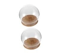 GOOHOCHY Lot de 2 Cloches en Verre Transparent Ø 12 Cm avec Socle en Bambou, Couvercles de Dôme Anti-poussière pour Vitrines, Décorations Maison, Présentoirs Polyvalents pour Fleurs