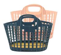 GOOHOCHY Lot de 2 Paniers de Rangement Souples Pliables pour Fruits et Légumes Anses Perforées, Couleurs Rose et Bleu, Panier D'achat Multifonction Léger Cuisine et Organisation Maison