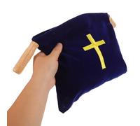 GOOHOCHY Lot de 2 Paquet à Offrandes en Velours 25 CM avec Poignées en Bois Paniers Brodés avec Croix pour Église pour Communion Baptême et Collecte Religieuse Rouge et Bleu