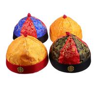 GOOHOCHY Lot de 4 Chapeaux D'empereur Chinois Traditionnels Qing avec Tresses, Taille 7, Couvre-chefs Vintage pour Costumes, Accessoires de Déguisement et Cosplay, Chapeaux de Performance