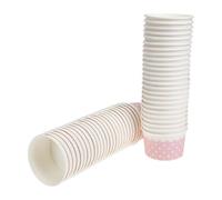 GOOHOCHY Lot de 50 Bols en Papier Jetables 200 Ml pour Crème Glacée Yaourt et Mousse Design Rose à Pois Bordure Festonnée pour Fêtes et Desserts d'Été