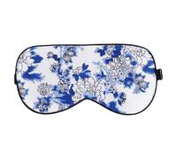 GOOHOCHY Masque De Sommeil En Soie Naturelle Imprimée Petit Motif Bleu, Réglable Élastique, Masque Yeux Pour Voyage Et Sieste, Coiffe Relaxante Pour Adultes, Protection Lumière Confortable