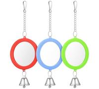 GOOHOCHY Miroir Rond Double Face avec Cloche, Lot de 3 pour Oiseaux | Accessoire de Cage, Convient aux Perroquets et Canaris, Plastique Verre Métal, Format Compact