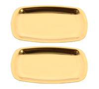 GOOHOCHY Plateau de Service Polyvalent Lot de 2 en Acier Inoxydable Doré Plateaux Ovales pour Cuisson et Présentation pour Ranger et Exposer pour Desserts et Sushis