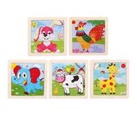 GOOHOCHY Puzzle en Bois Éducatif 5 Pièces pour Garçon et Filles D’Éveil Animaux de Dessin Animé Colorés pour Tout-Petits Jeu Amusant en Bois Sûr