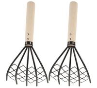GOOHOCHY Râteau à bêcher 2 pièces en Acier Carbone à Manche en Bois, Outil pour Creuser palourdes et huîtres Lors de la pêche en Bord de mer
