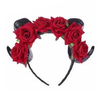 GOOHOCHY Serrage-tête Corne Fleurs de Rose Rouges en Polyéthylène, Léger et Confortable, pour Halloween Vie Quotidienne