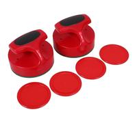 GOOHOCHY Set de 2 Poussoirs de Hockey sur Glace 94mm Velours 4 Palets Ronds Rouges 64mm Accessoires de Remplacement pour Table de Air Hockey Raquettes Domestique Jeu de Loisir en Salle