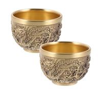 GOOHOCHY Tasses à Thé Vintage en Cuivre Or Motif de Dragon, Lot de 2 Pièces, Structure Stable et Effet Décoratif, Style Chinois Embossé Maison
