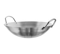 GOOHOCHY Wok 32 CM Poêle à Frire en Acier Inoxydable Double Poignée Adapté pour Sauter Viandes et Légumes Usage Familial et Professionnel Fond Stable