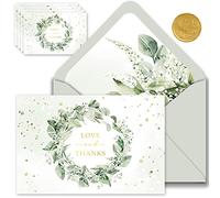 Gooji Greenery Lot de 20 cartes de remerciement en feuille d'or de 10 x 15 cm Enveloppes blanches assorties avec patte autocollante, Assortiment assorti, Fête d'anniversaire, fête prénatale, mariages