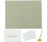 Gooji Livre d'or de mariage en lin pour se connecter et ajouter des photos Polaroid ou une fête prénatale avec carte de signature, stylo de signature, coins photo (vert sauge) 17,8 x 22,9 cm, 100