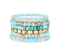 GOOJIDS Bracelet de surfeur Heishi en perles d'argile pour femme, empilables, plaqué or, bracelets élastiques d'amitié, bijoux bohèmes, Moyen, Argile polymère, Pas de pierre précieuse