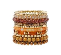 GOOJIDS Bracelet de surfeur Heishi en perles d'argile pour femme, empilables, plaqué or, bracelets élastiques d'amitié, bijoux bohèmes, Moyen, Argile polymère, Pas de pierre précieuse