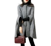 Goolecrimp Cape à Boutonnage Simple à Carreaux élégante pour Femmes Cape boutonnée Manteau Classique d'hiver à Manches Sept-Quarts à Carreaux Cape mi-Longue décontractée (Gris,L)