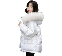 Goolecrimp Doudoune d'hiver rembourrée à grand col en fourrure pour femme, parka à capuche chaude et brillante, veste d'hiver à capuche chaude et résistante au froid (TTG,Blanc)