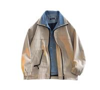 Goolecrimp Fausses Vestes Deux Pièces Pour Hommes Vestes En Jean Épissé Coupe Ample Vêtements D'extérieur Tendance Vintage À Manches Longues Pour Le Printemps Et L'automne (Beige,Grand)