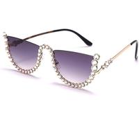 Goolecrimp Lunettes De Soleil Oversize Pour Femmes Style Rétro Demi-cer s Avec Strass Tendance Et Décontractées Un Indispensable Polyvalent Pour Les Voyages Et Les Vacances (Couleur 1)