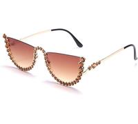 Goolecrimp Lunettes De Soleil Oversize Pour Femmes Style Rétro Demi-cer s Avec Strass Tendance Et Décontractées Un Indispensable Polyvalent Pour Les Voyages Et Les Vacances (Couleur2)