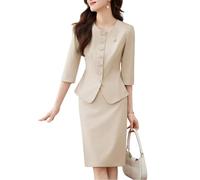 Goolecrimp Mode d'été pour femmes : blazer à volants à manches 3/4 associé à une jupe crayon jusqu'aux genoux. Costume d'affaires ; Ensemble jupe et veste pour animatrice/oratrice. (Abricot,XXL)