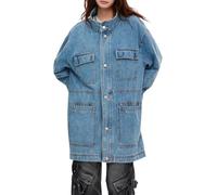 Goolecrimp Mode printanière classique pour femme : Veste en jean droite à coupe décontractée et multiples poches - Trench-coat en jean mi-long pour tenue de soirée (Bleu clair,M)