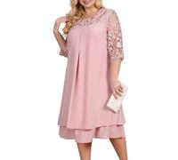 Goolecrimp Robes de mère de la mariée élégantes en dentelle pour femmes robes de cocktail élégantes à col rond et à sept manches longues et élégantes robes d'invitées de mariage (Rose,TG)