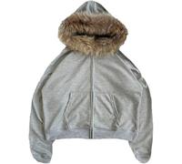 Goolecrimp Sweat À Capuche Rétro Unisexe Décontracté avec Fermeture Éclair Et Col en Fausse Fourrure Y2k Sweatshirt Léger Fashion Hip Hop Punk Street Rock Goth (C,S)
