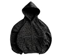 Goolecrimp Sweat à capuche zippé imprimé léopard pour homme et femme Coupe oversize sweat court oversize motif Y2K streetwear années 2000 (Chacal noir,S)