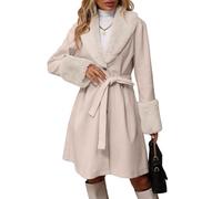 Goolecrimp Trench-coat mi-long à revers simple boutonnage pour femme mode printemps-automne ceinture grand col en fourrure style bouton veste de travail automne-hiver (Abricot,Grand)