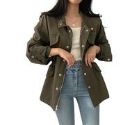 Goolecrimp Veste ample à fermeture éclair pour femme style décontracté surdimensionnée avec cordon de serrage à la taille style trench-coat de travail court et décontracté (Vert,TG)